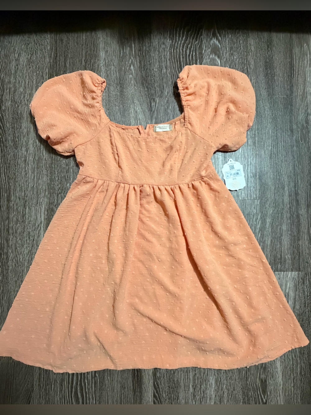 Altar'd State Peach Puff-Sleeve Mini Dress